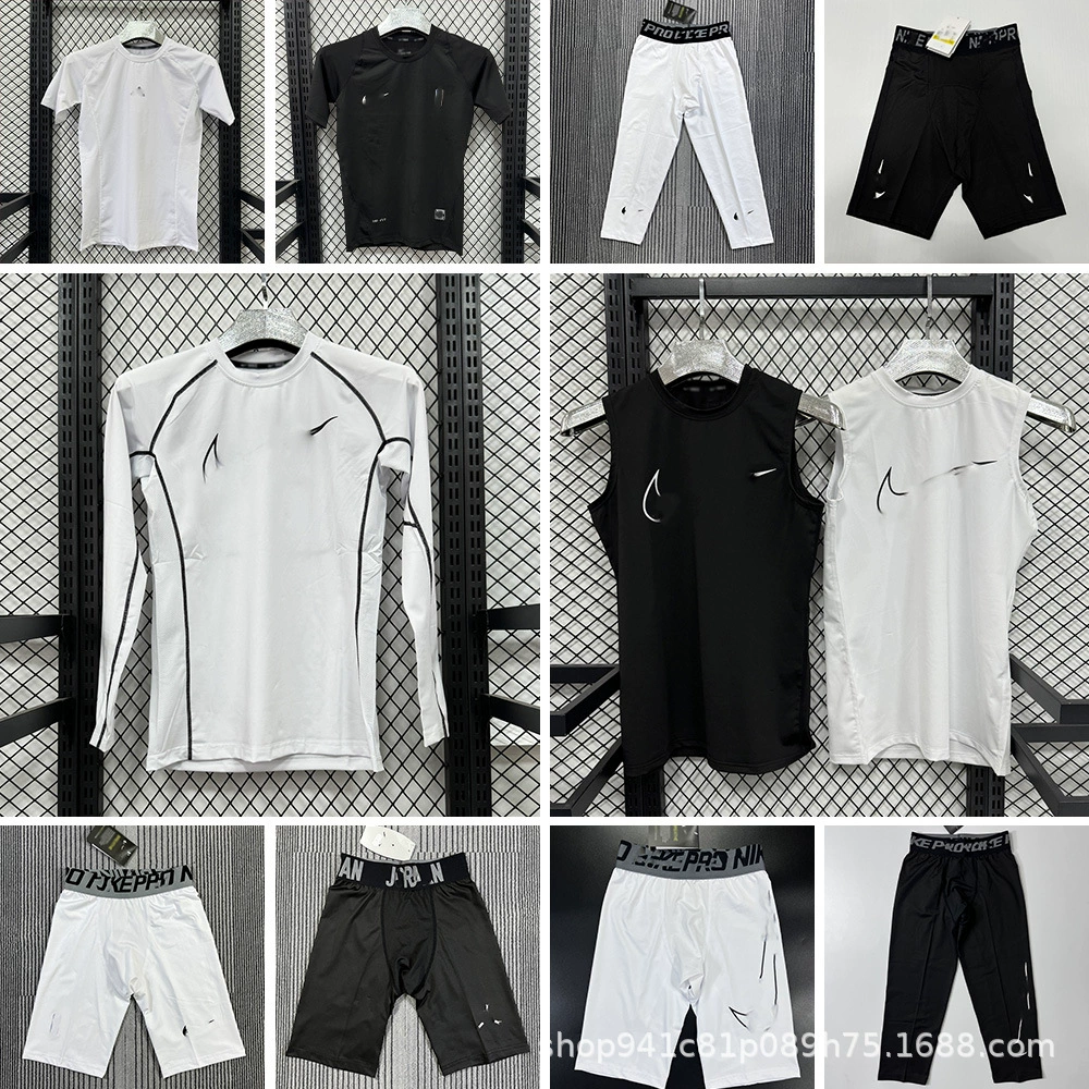 Новые спортивные лосины с длинными рукавами для мужчин, высокоэластичная футболка с короткими рукавами для бега, фитнеса, баскетбола, легкой атлетики и тренировок.