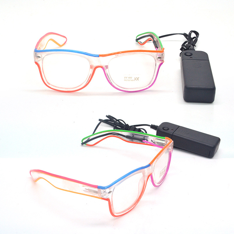 Mayorista transfronterizo fiesta transparente marco gafas luminosas festival de música bar gafas fluorescentes bungee