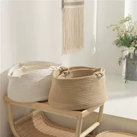 Плетёные хлопковые корзины Handwoven Cotton Rope Storage Baskets - белые/коричневые, наборы маленькие и большие для игрушек, одежды, закусок