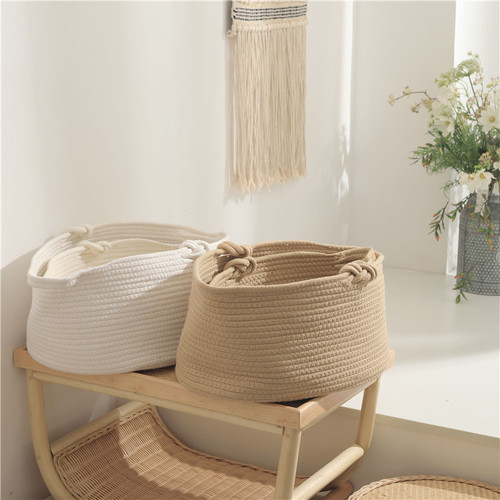Snack organizing basket, woven cotton thread, debris storage basket, clothes dirty clothes basket, toys, snacks and cosmetics storage