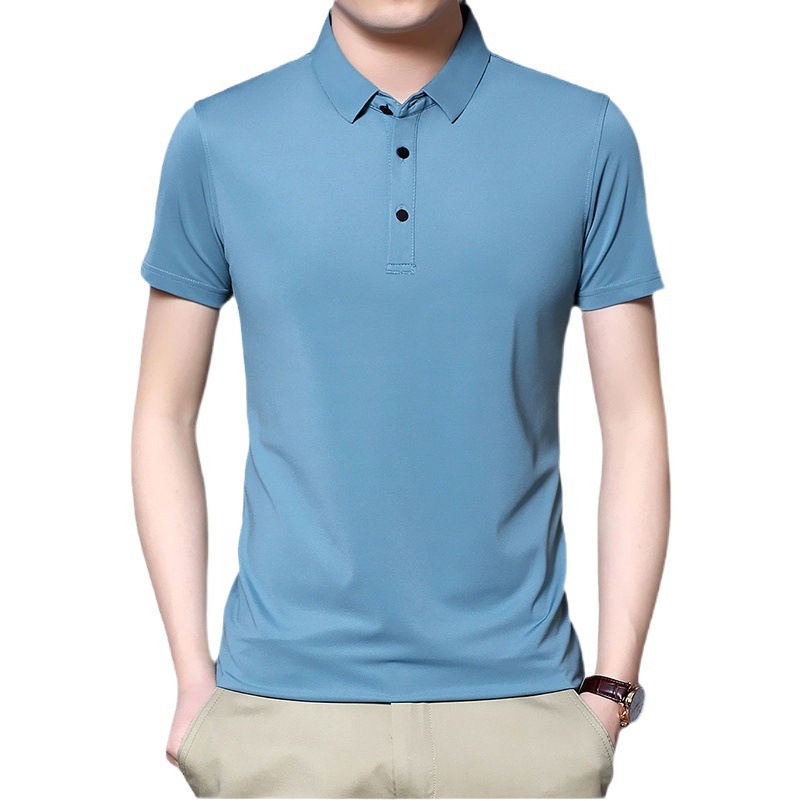 Tienda online Venta caliente de alta elasticidad sin costuras hielo seda Polo camisa de verano de los hombres no planchar de secado rápido de manga corta Camiseta de los hombres Nuevo