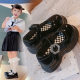 Girls' large children's small leather shoes 2024 summer new children's cute black and white small flower small leather shoes