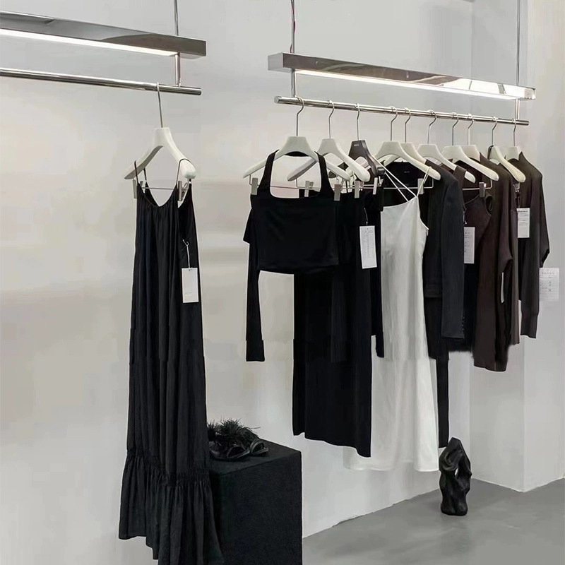 Clothing store stainless steel lamp suspended ceiling rack for men…