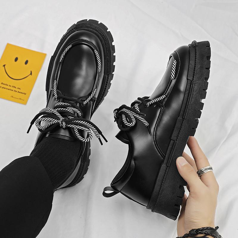 Men's autumn black shoes English style for leisure