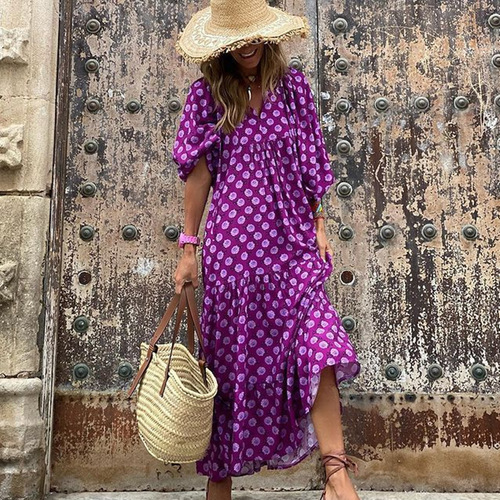 Geometric Print Bubble Sleeve Dress for Street Style, Bestselling Item in Autumn Independent Store, Plus Size Women's Fashion