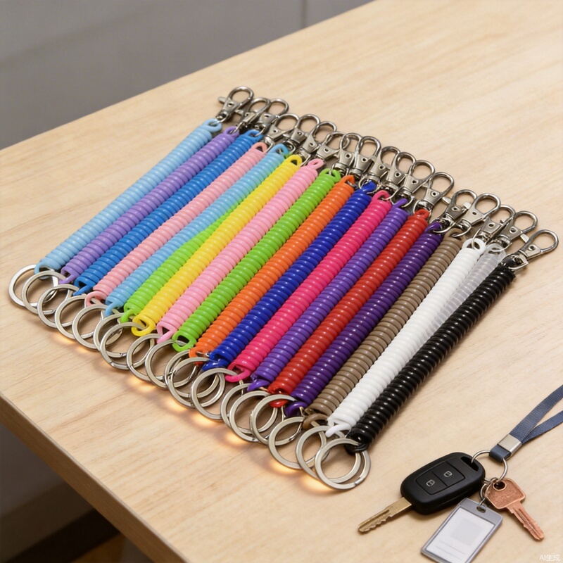 Source factory production high elastic EVA plastic anti-lost telephone line spring rope key chain telescopic buckle lanyard flat ring