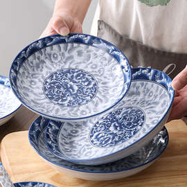 1F31青花瓷盘子陶瓷菜盘家用2024新款老式餐具碗碟套装7/8寸汤盘