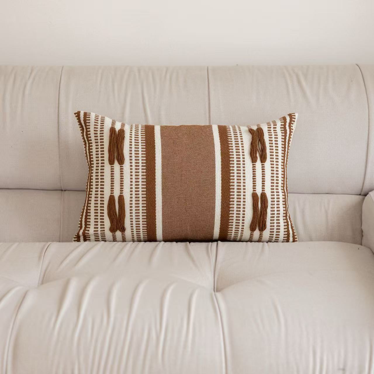 Transfronterizo nuevo estilo nórdico retro línea geometría jacquard bordado cojín muebles sofá sala de estar residencial hotel image 6