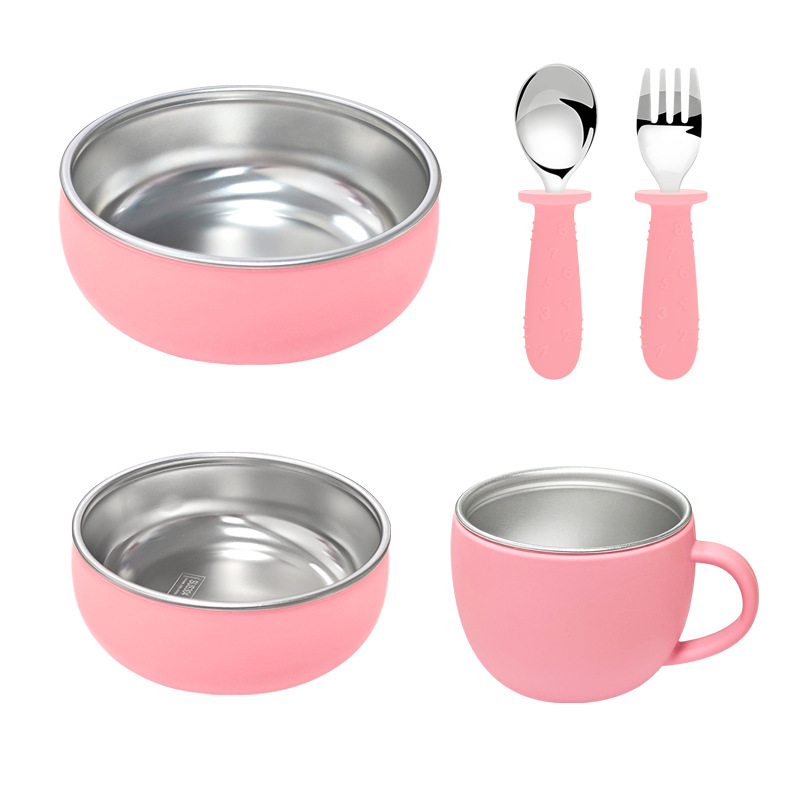 Amazon desmontable plato de comedor para bebés y madres tazón de silicona cuchara horquilla 304 acero inoxidable conjunto de plato de comedor infantil
