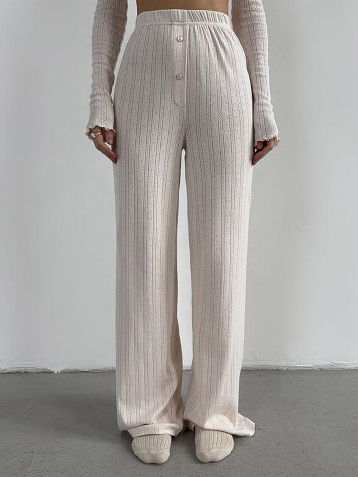 Bộ đồ ngủ nữ 3 món áo cardigan dài tay quần dài họa tiết jacquard — Màu be, Màu hồng chi tiết 90
