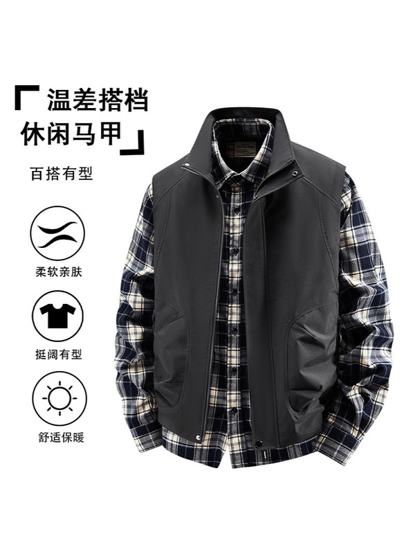 跨境款马甲户外春秋季软壳马甲男士立领开衫防风防水透气工装马甲|undefined