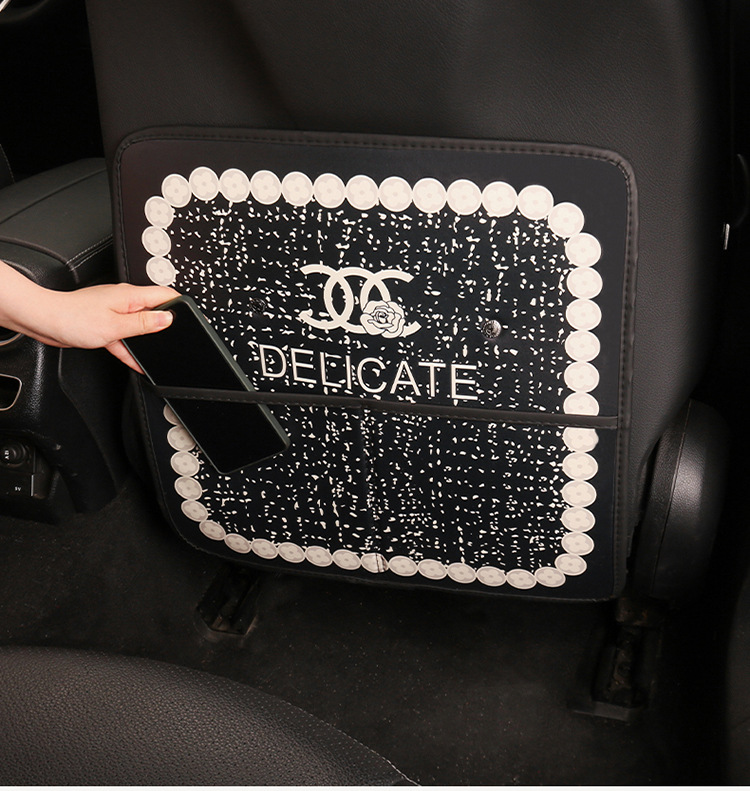 Xiaoxiangfeng Car Anti-Kick Mat Double-C Storage Anti-Kick Mat Seat Back Anti-Stain Children's Dirt-Resistant Pu Floor Mat Foot Mat