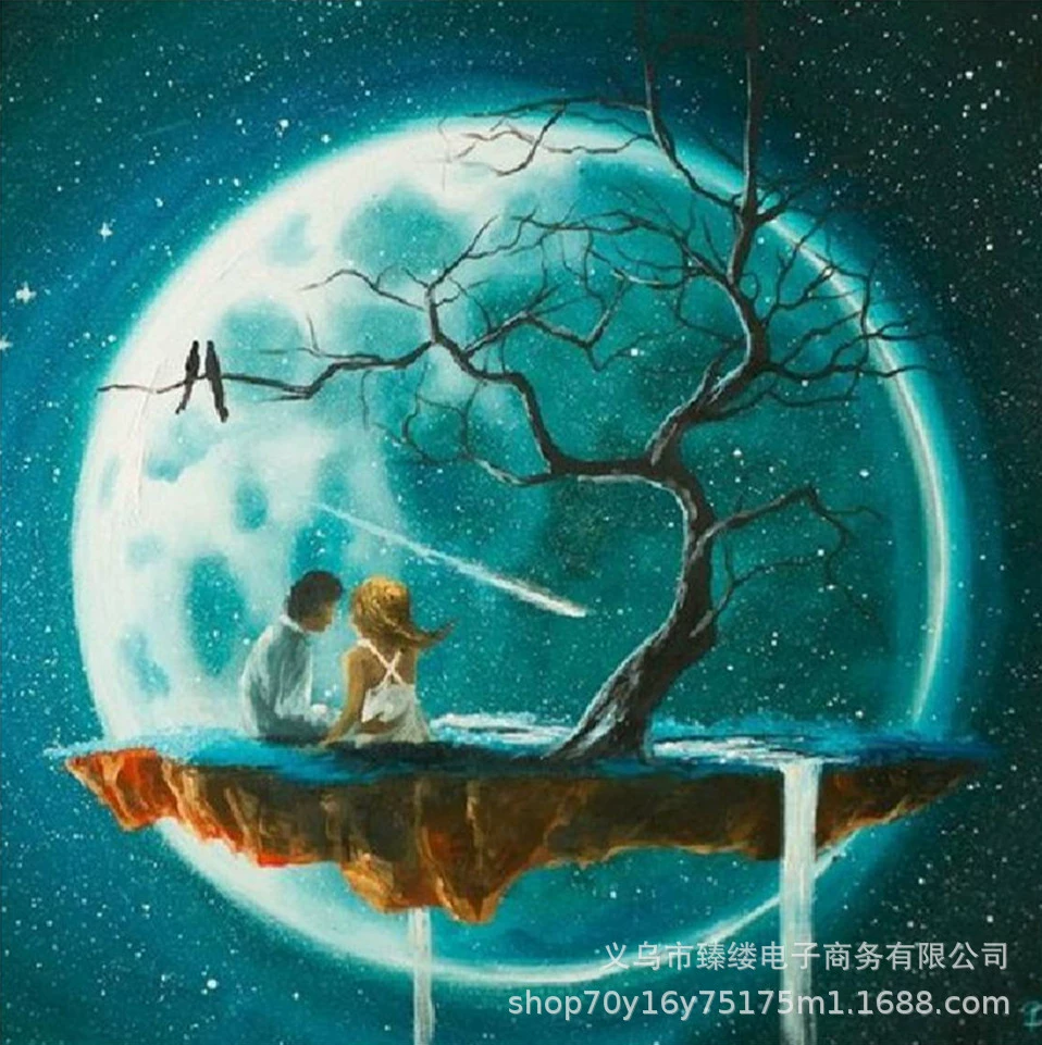 [新款5d钻石画钻石绣画系列月亮树与跨境批发十字绣贴钻石刺绣画]
