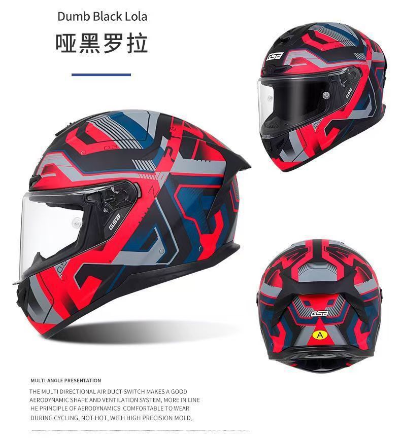 Gsb-S361-Motorcycle Full-Face Helmet, Imitation Racing Helmet Shape, Breathable and Ventilated Lining, Suitable for All Seasons, with Reserved Earphone and Eye Slots