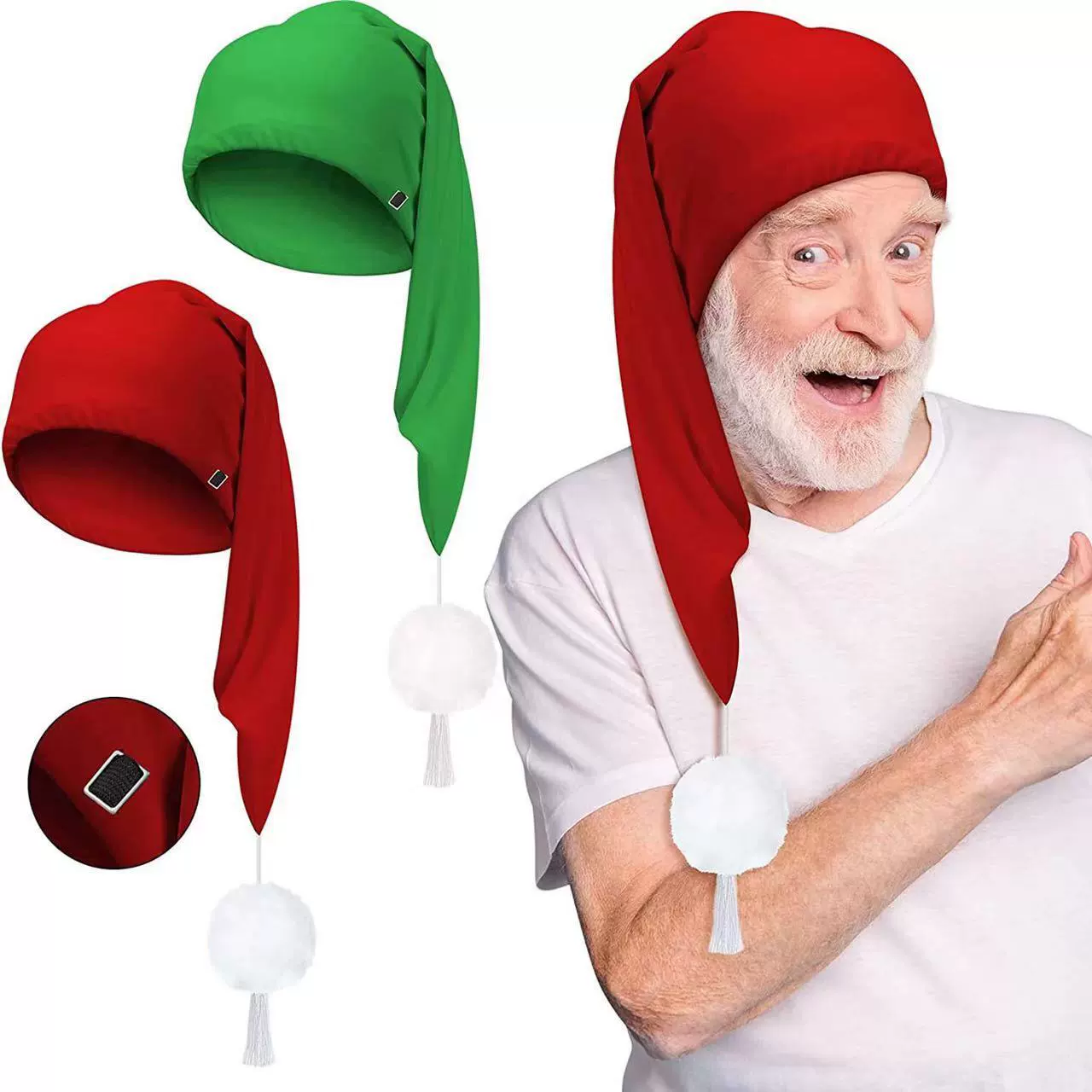 Новая мужская шляпа длинная с белым меховым шаром, sleeping hat, можно подстроить под родительско-детскую модель