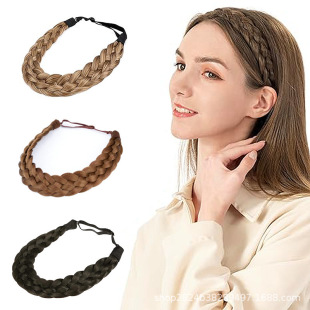 Headband Wig Hand-Braided Triple Hair Fish Bone Braid Presspressed Hair Braided Hair Headwear Adjustable Hair Band Hand-Braided Hair Wig