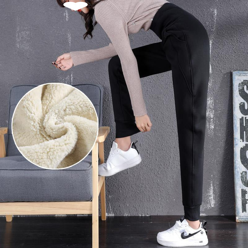 바지 여자 겨울 기모 두꺼운 따뜻한 외부가 느슨한 슬리밍 높은 허리 면화 바지 모든 경기 스포츠 캐주얼 바지
