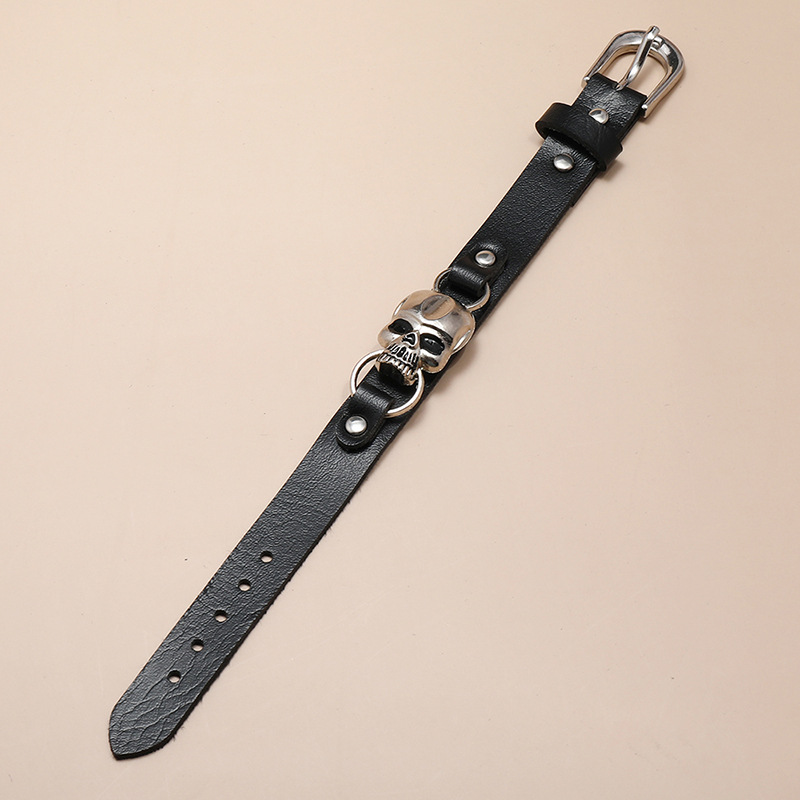 wholesale jewelry punk style skull wide leather bracelet nihaojewelry