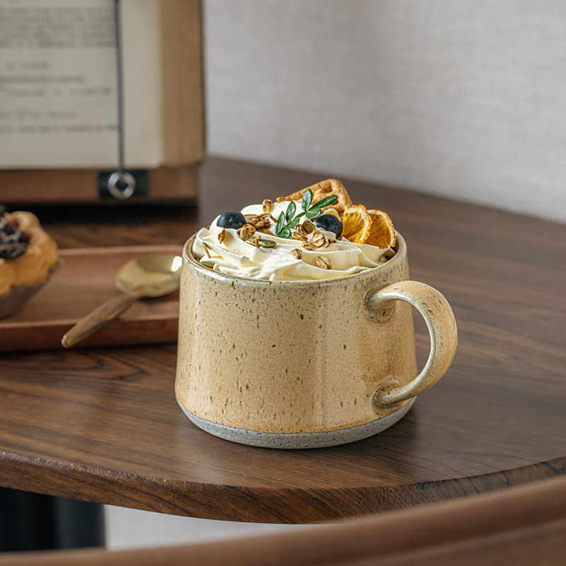 Taza de vientre grande vieja con manchas de cáñamo Taza de cerámica vidriada con sésamo Taza de café Taza de té para niños Taza de agua potable Exportación transfronteriza