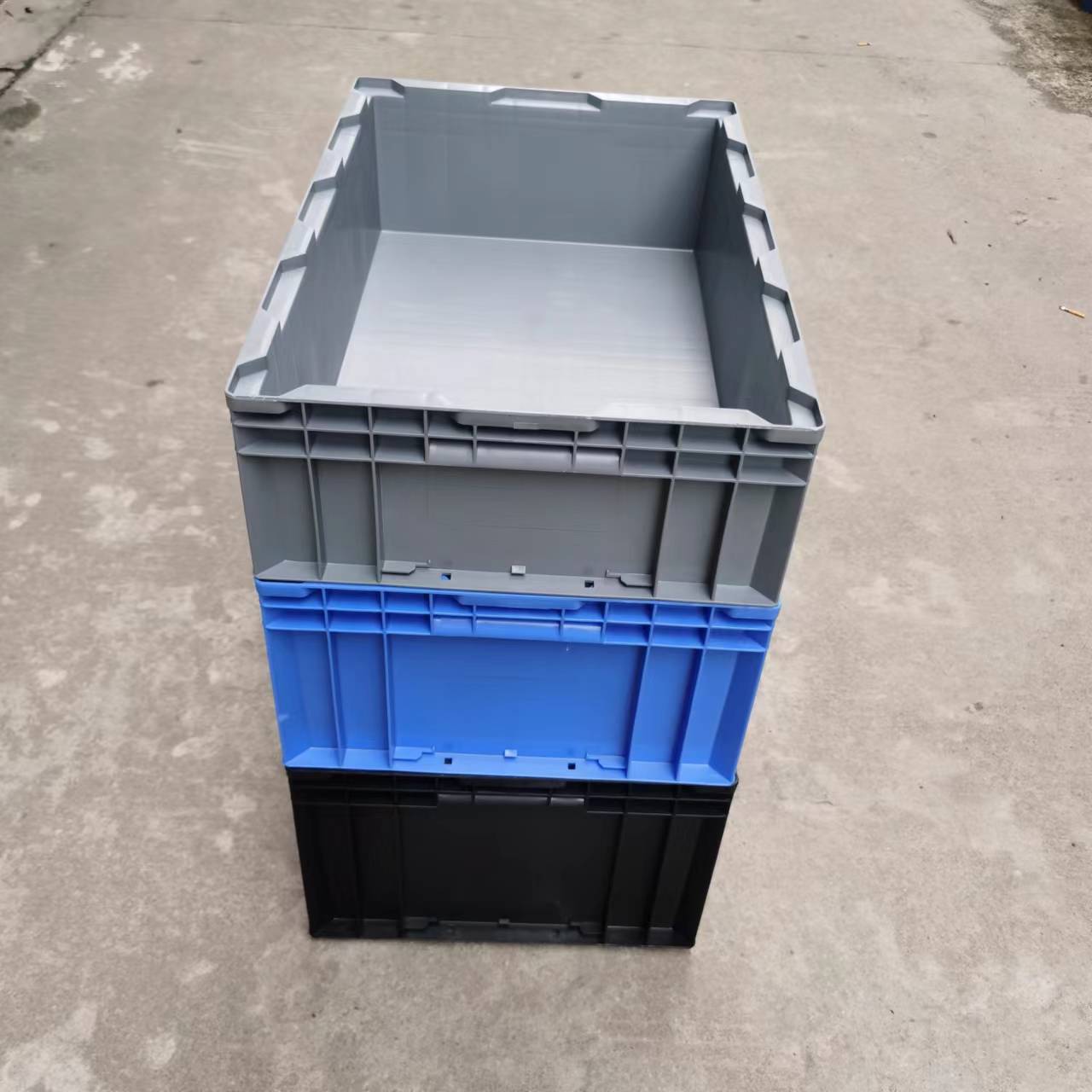 泽伟供应HP-6B灰色塑料物料周转箱650*435*160蓝色带盖塑胶汽配箱