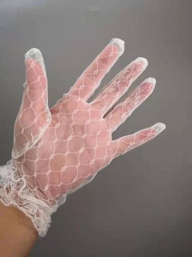 Bridal gloves short gauze wedding dress photo shoot etiquette performance lace thin mesh gloves black and white red