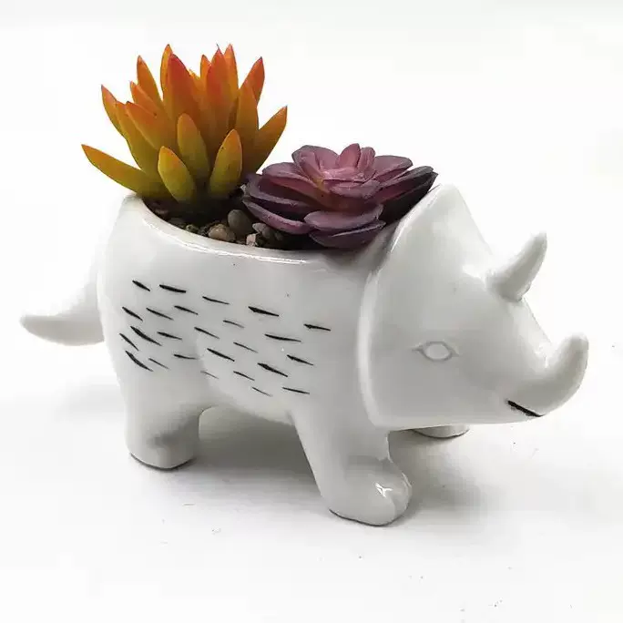 跨境陶瓷小花盆小尺寸动物造型花器家居办公室桌面迷你摆件花盆