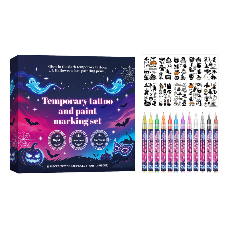 Cross-border bestseller: temporary tattoo and body art kit # 5 Halloween Party Glow Makeup Supports Repeated DIY Cross-border bestseller: temporary tattoo and body art kit # 5 Halloween Party Glow Makeup Supports Repeated DIY