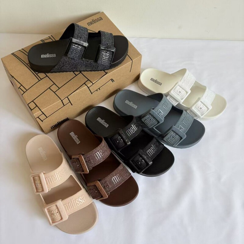 2025 Brazil Women's Sandals Melissa New Melissa Slippers Double Buckle Slippers Lightweight Outwear Beach Shoes
