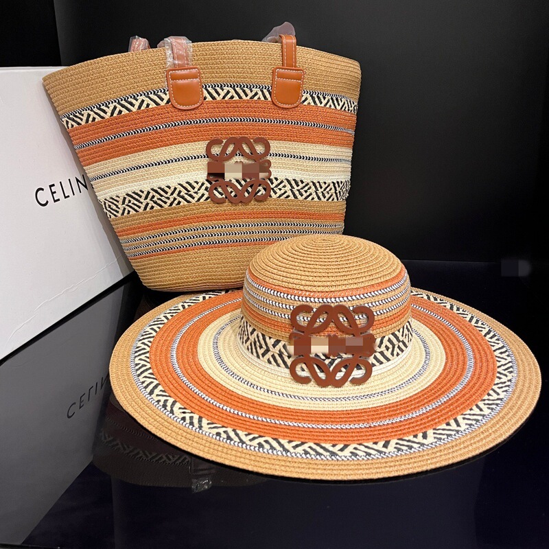 Luo Wei's Cross-Border Bohemian Ethnic Style Vacation Straw Hat and Straw Bag Two-Piece Set Sun Hat Tote Bag Luo Wei's Cross-Border Bohemian Ethnic Style Vacation Straw Hat and Straw Bag Two-Piece Set Sun Hat Tote Bag