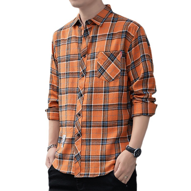 2023 camisa a cuadros suelta de los hombres abrigo de otoño estudiante camisa de manga larga camisa casual de los hombres entrega de una sola pieza