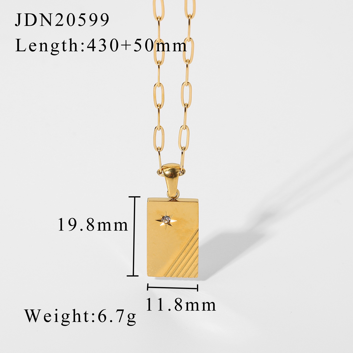 Wholesale Jewelry Star Zircon Striped Rectangular Pendant Stainless Steel Necklace Nihaojewelry display picture 7