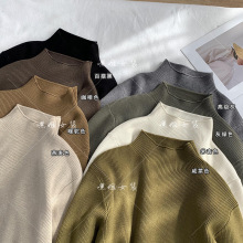 【灵魂内搭】卷边竖坑条半高领加厚毛衣女秋冬宽松长袖纯色针织衫