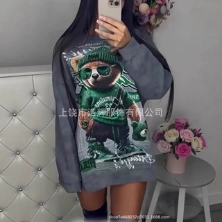 2026早春欧美跨境外贸女士卫衣3D数码印花图案宽松圆领卫衣