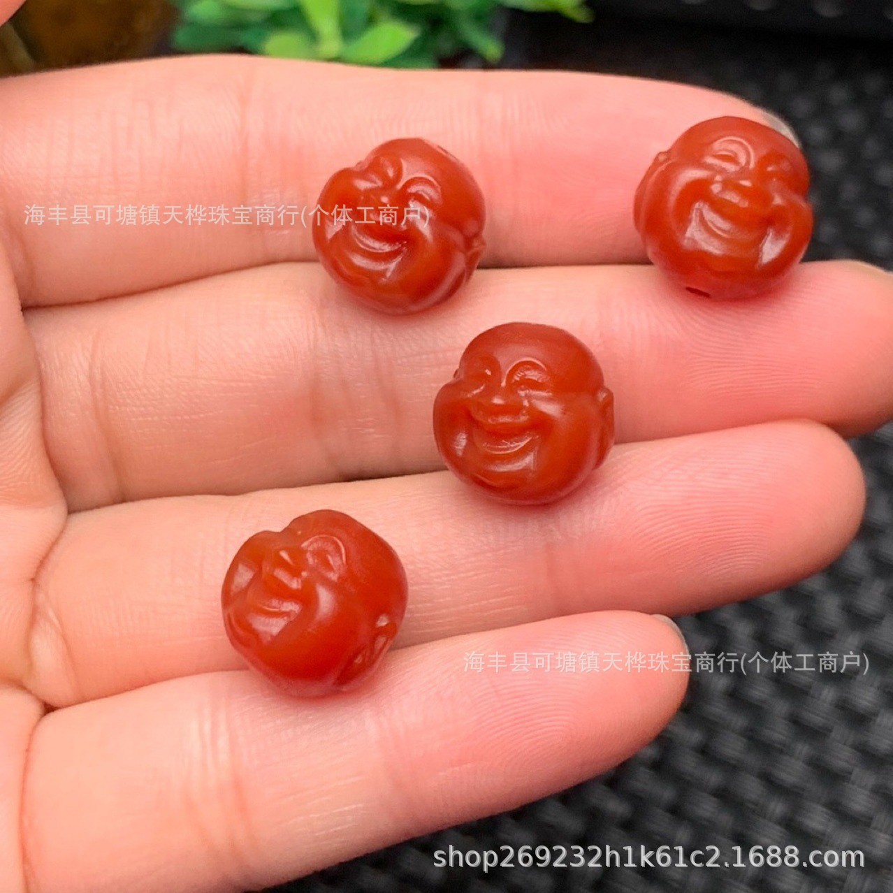 天然玛瑙弥勒佛笑口常开佛头珠手串满肉柿子红南红雕刻