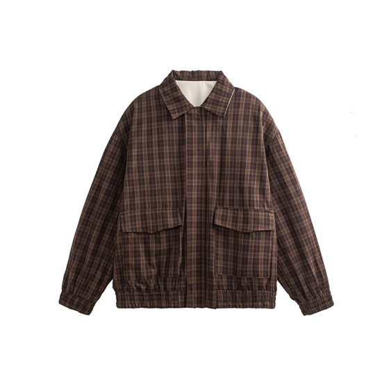 QUELLA STRADA Spring Double-sided Plaid Lapel Jacket for Men and Women American Style Retro All-match Crock Jacket