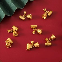 Ancient Gold-Color Floss Lily Two Generations of Happiness, Separated by Pearl DIY Jewelry, Matte Gold Zinc Alloy Bracelet, Bead Pendant Accessory