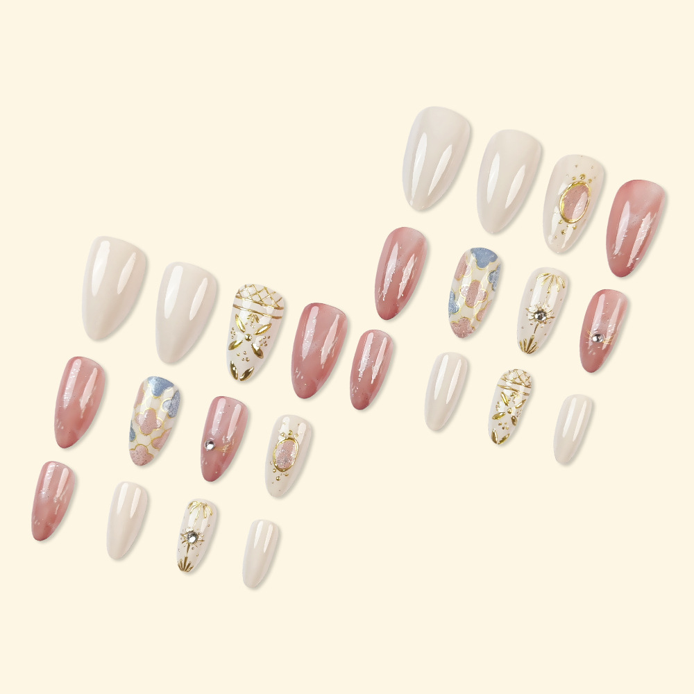 Transfronterizo estereoscopio LIP dorado diamante desgaste de uñas barrocas retrógradas 24 piezas de uñas falsas europeas y estadounidenses al por mayor