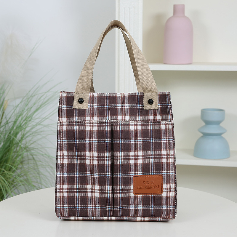 LOGO personalizado nuevo tipo de bolsa de nylon resistente al desgaste de gran capacidad de commuerzo de viaje bolsa de almuerzo de moda bolso práctico a cuadros