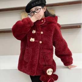 女童外套冬装2025新款洋气时髦加厚仿羊羔绒大衣儿童装毛毛衣冬季
