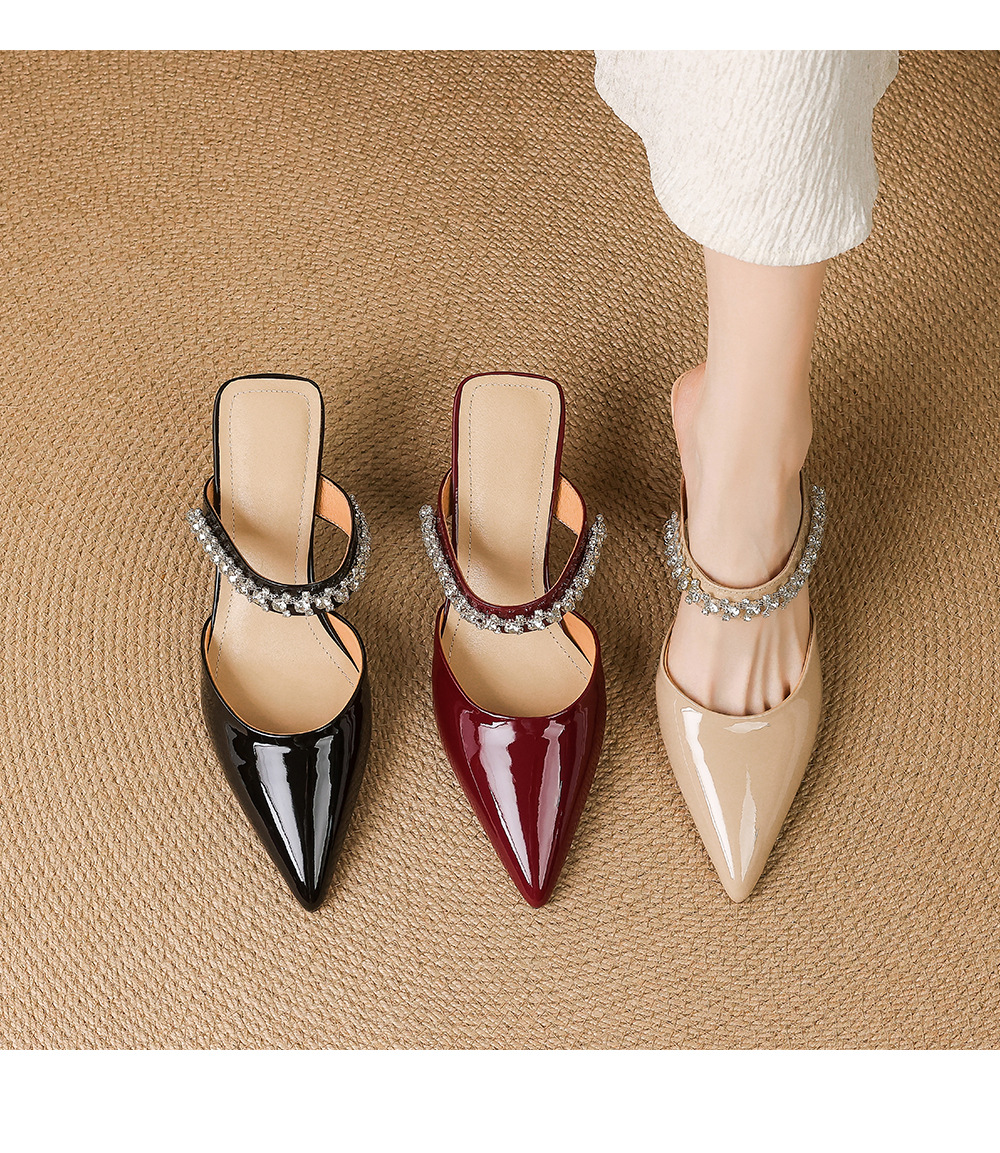 Giày sandal cao gót nữ mũi nhọn đính đá kiểu Pháp, gót nhọn 9 cm — đen chi tiết 1