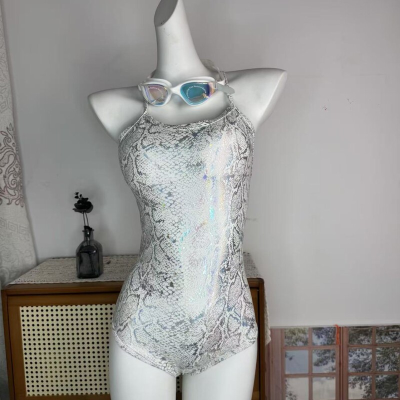White Python Women's Swimsuit with Middle Slit Swimming Pool Training Special 2025 New Double-Layer Racing Swimsuit Original Manufacturer