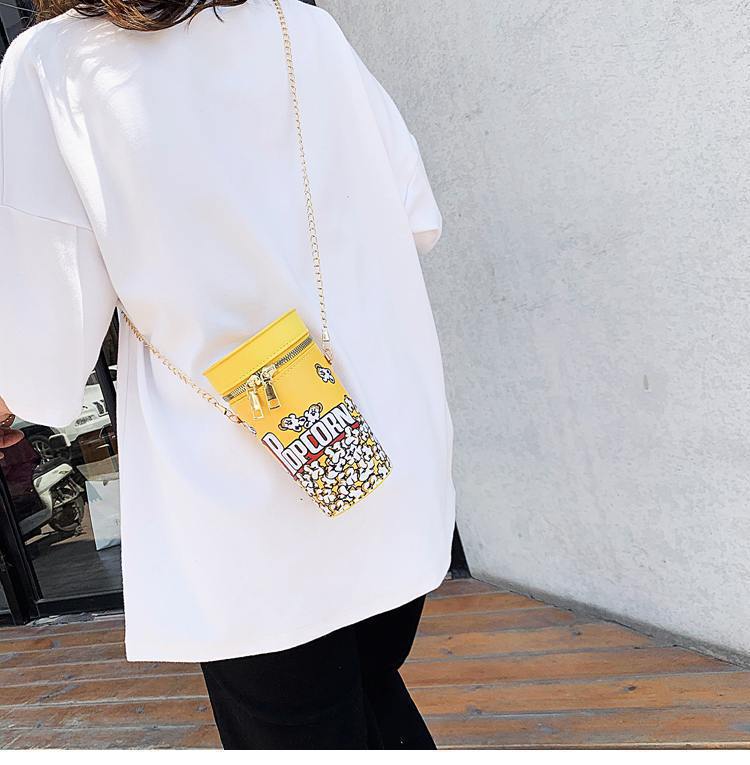 356g Weight Unisex Small Pu Leather Popcorn Bucket Classic Style Streetwear Cylindrical Zipper Crossbody Bag