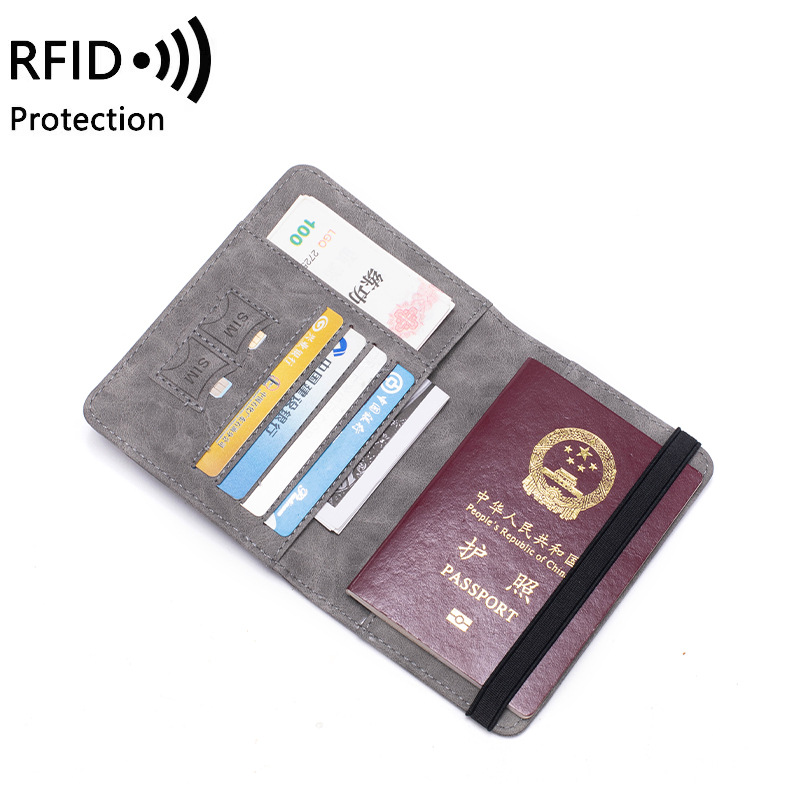 Nuevo anti-magnético RFID pasaporte libro multifuncional tarjeta ID titular pasaporte cubierta al por mayor transfronteriza plegable PU boleto titular