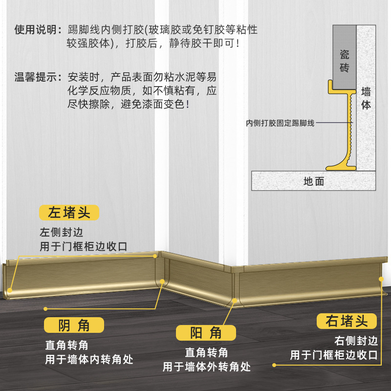 铝合金内嵌踢脚线嵌入式隐形极窄暗装金属 2cm/5公分护墙板地脚线|undefined