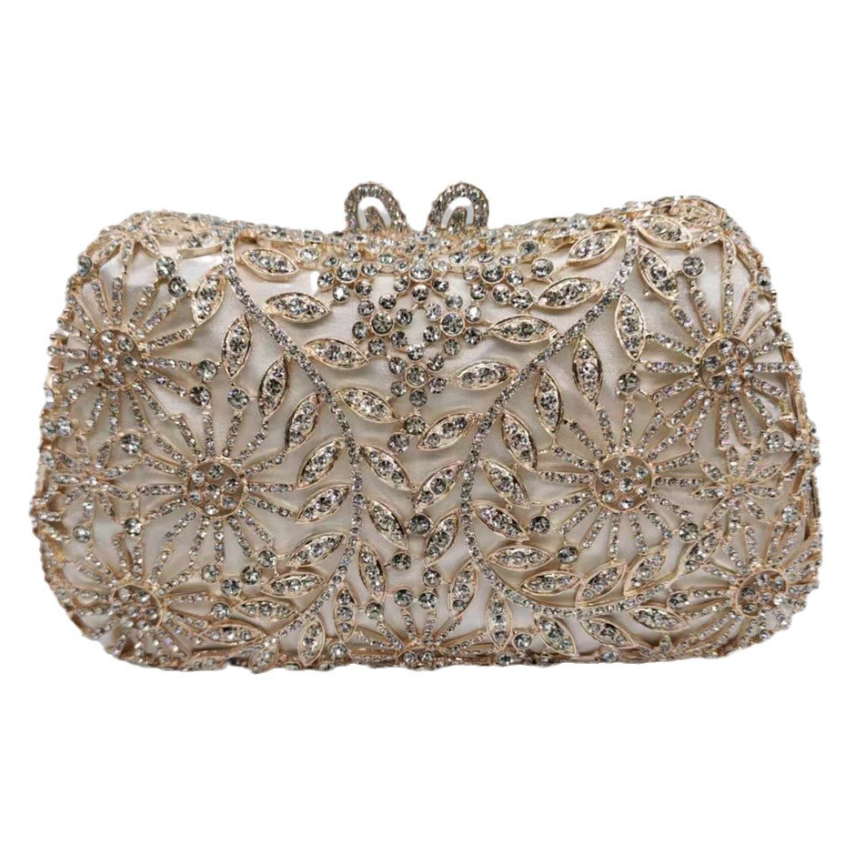 Túi clutch nữ cầm tay đính kim cương sang trọng dự tiệc — Màu trắng, Vàng hồng, Nền vàng kim cương trắng, Cá tính đặt làm