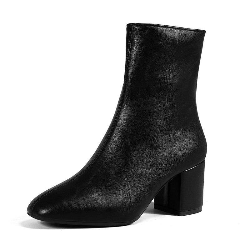 Botas de tacones altos botas de tamaño grande botas medianas de caño 2025 invierno 41 - 42 botas cortas de cabeza cuadrada botas laterales con cremallera