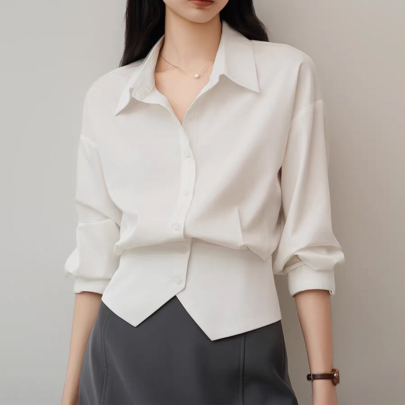 Excellent Tailoring White Waist Shirt Women's Summer Professional Work Clothing Shirt Slit Design Top