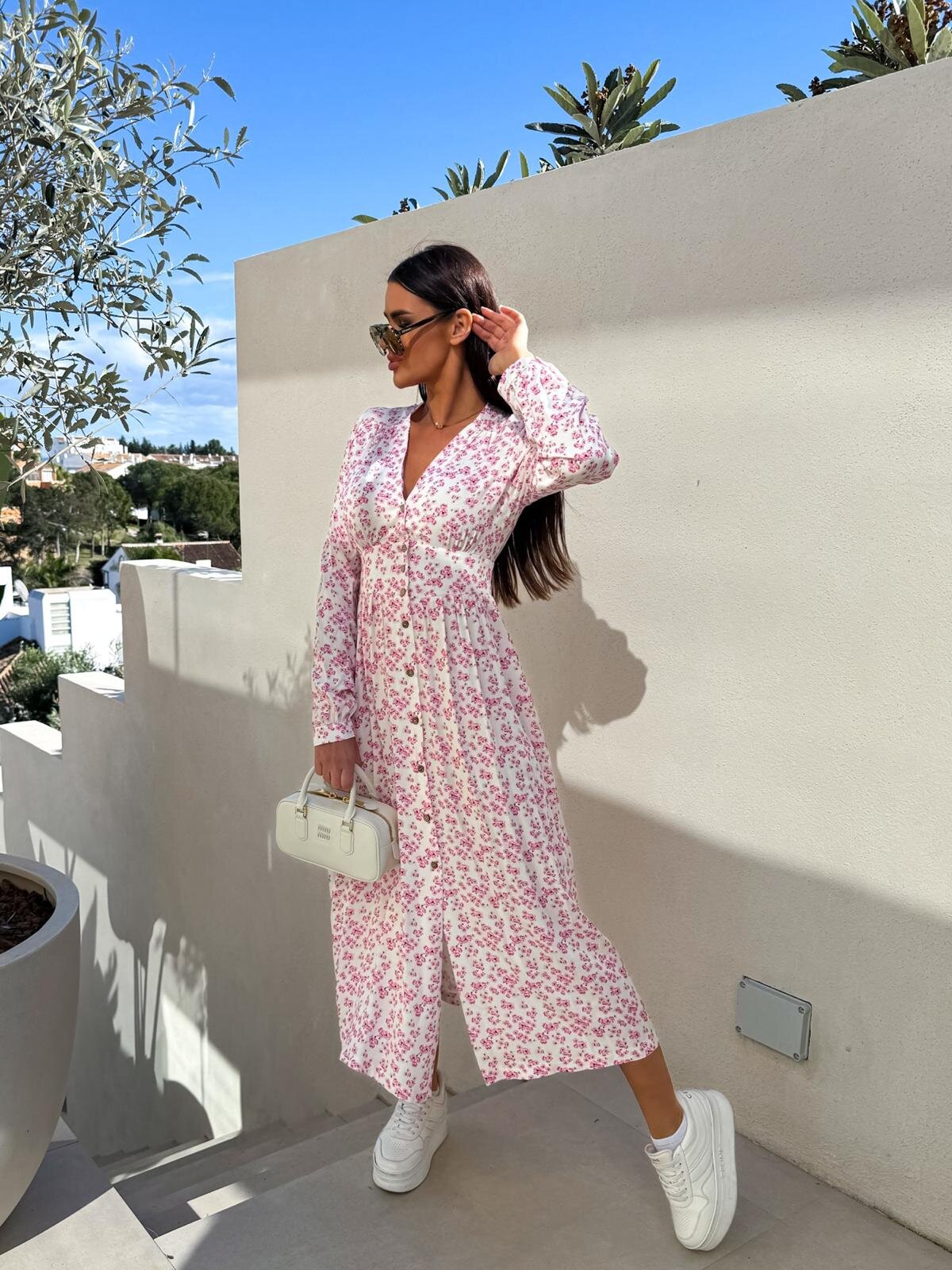 Wholesale Women's Casual Simple Style Commute Style Floral Pleated Multicolor Office Travel Daily V Neck Long Sleeve Super Large Swing Skirt display picture 3