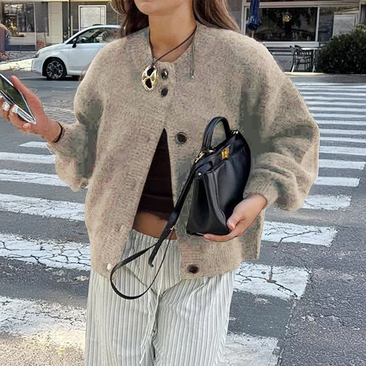 Kaikuo transfronterizo Europa y Estados Unidos botones de estilo casual camisa de lana suéter de mujer 2025 otoño y invierno estación independiente de Amazon