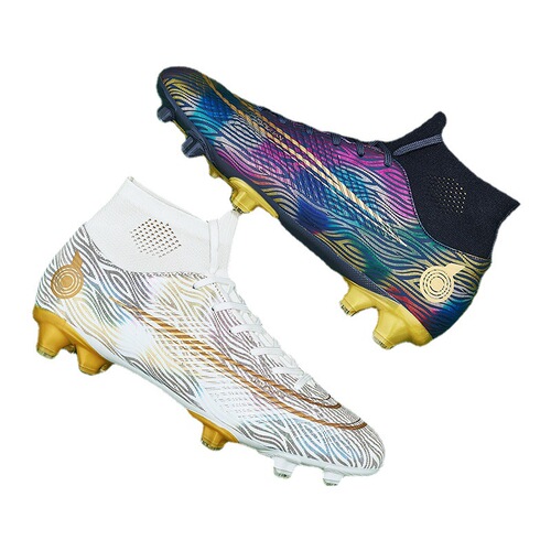 .Cross-border high-top leather football shoes with broken nails and long nails 35-47 sizes school club competition training sneakers wholesale